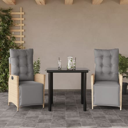 vidaXL - 3-delige - Tuinset - met - kussens - poly - rattan - gemengd - beige