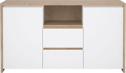 Next dressoir 2 deuren, 2 lades, 1 plank eiken decor, wit hoogglans.
