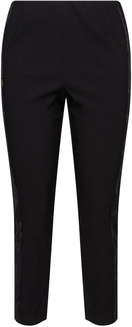 MIAMODA - Dames - Bengaline broek elastische Slim Fit metallic print - Zwart - Maat 44
