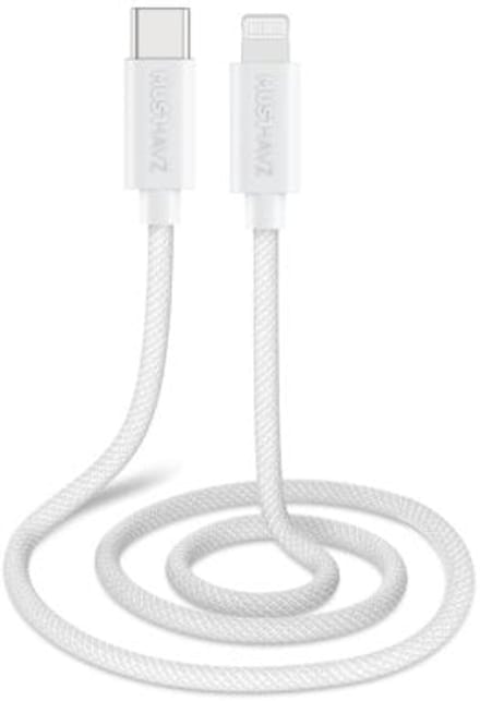 Musthavz Gevlochten USB-C naar Lightning Kabel 1.0 Meter - Wit/White