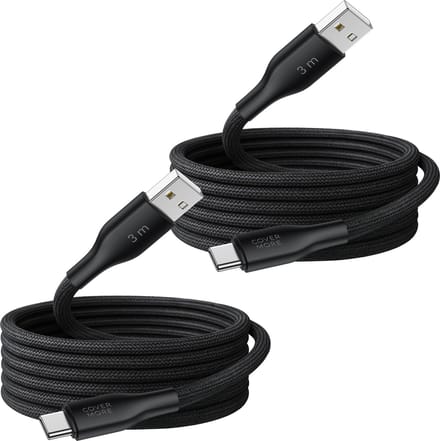 Oplaadkabel usb naar usb C - 3 meter - Usb C kabel - 2 stuks - Ook geschikt voor Apple carplay en android auto - Extra lang - Zwart