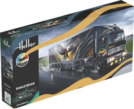 Heller Modelbouwpakket Auto - 56784 Renault Eagletruck - Vrachtwagen 4x2 met dichte 3-assen kastentrailer - Starter Kit Plastic - 1:24 - Modelbouw