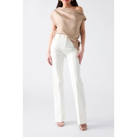 GUESS Dorian Draped Ss Top Natural Almond Größe: 40 | Blusen Outlet | Damen | Braun