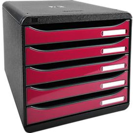 Exacompta Big Box Plus Iderama framboos glanzend, 5 open laden A4/A4+/24x32, geruisloos, veiligheidsstop, stapelbaar