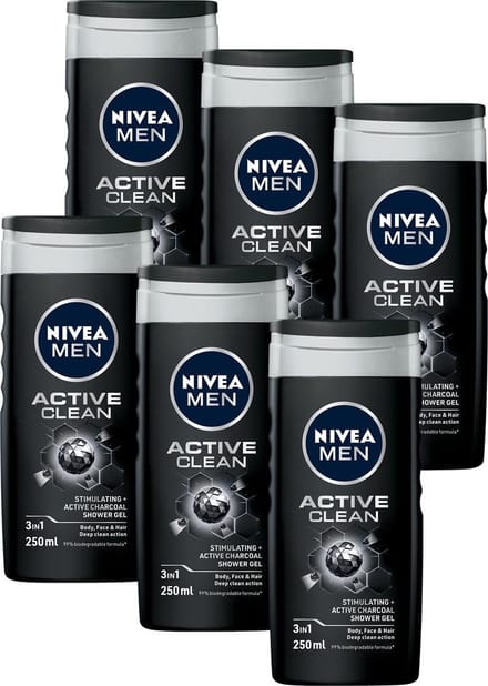 NIVEA MEN Active Clean Douchegel - 6 x 250 ml - Voordeelverpakking
