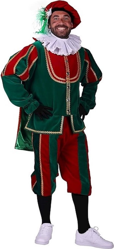 Roetpiet Deluxe "Tarragona", Groen-Rood Kostuum - M