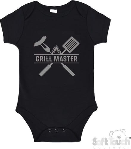 100% Katoenen Romper "Grill Master" Unisex Katoen Zwart/grijs Maat 56/62