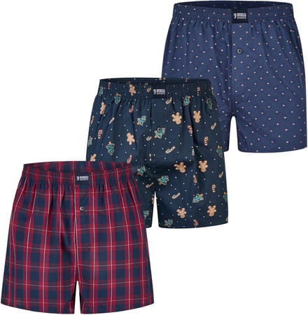 Happy Shorts Wijde Boxershorts Heren Kerst 3-Pack Geruit/Print/AOP - Maat M