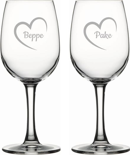 Gegraveerde witte wijnglas 26cl Pake mei hert & Beppe mei hert