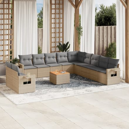 vidaXL - 12-delige - Loungeset - met - kussens - poly - rattan - beige