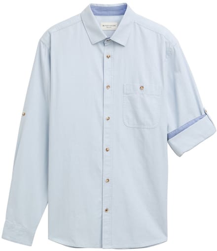 Tom Tailor - Regular fit shirt met verstelbare mouwlengte - Maat M - light blue straight structure