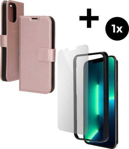 Mobiparts Classic Wallet hoesje geschikt voor Apple iPhone 13 Pro Max met 1 Screenprotector van Gehard Glas - Roze