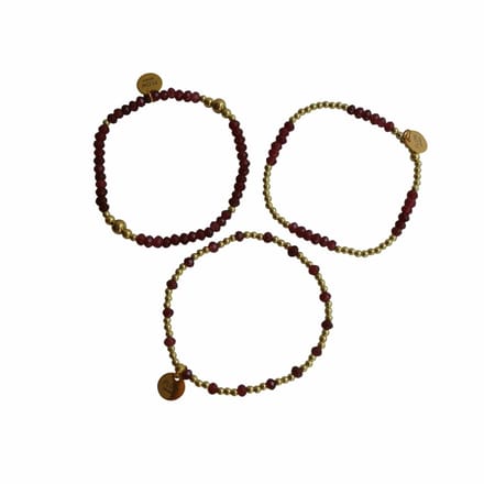 Armbanden - set - stainless steel - goud - wijnrood