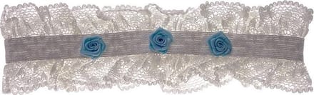Kousenband ivoor met blauwe bloemetjes