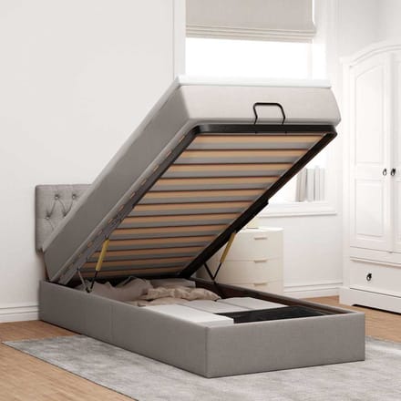 vidaXL - Bed - met - matras - 90x200 - cm - stof - taupe