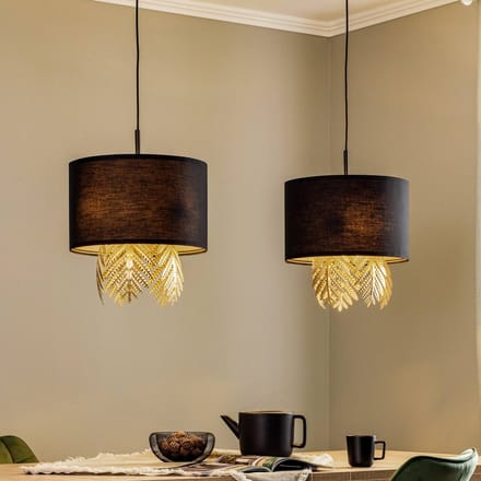 Lucande - hanglamp - 6lichts - Stof, strijkijzer - H: 39.4 cm - E27 - zwart, goud