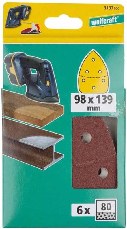 Wolfcraft 3137000 Multi-schuurpapier Met klittenband, Geperforeerd Korrelgrootte (num) 80 (l x b) 139 mm x 98 mm 6 stuk(s)