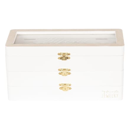 Clayre & Eef Sieradendoos 24x10x12 cm Wit Hout Glas Juwelendoos