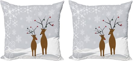 ABAKUHAUS Kerstkussensloopset (2 stuks), Rendier Noel, 50 cm, Bruin Lichtgrijs Wit