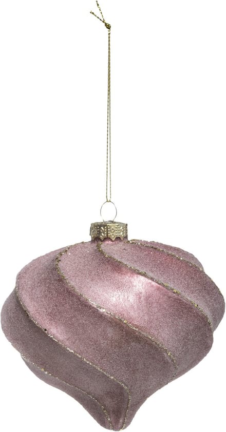 JJA - Kerstbal in druppelvorm met roze en gouden spiralen 10 cm met glitters