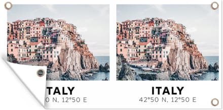 Tuinposter Italië - Huizen - Berg - 60x30 cm - Tuindoek