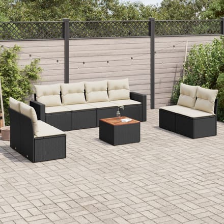 vidaXL - 9-delige - Loungeset - met - kussens - poly - rattan - zwart