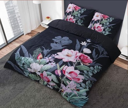 Dekbedovertrek Marlous Black 200x200/220 cm - Microvezel - Botanisch - 2 Kussenslopen - Met Drukknopen Instopstrook