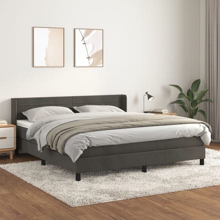 vidaXL - Boxspring - met - matras - fluweel - donkergrijs - 160x200 - cm