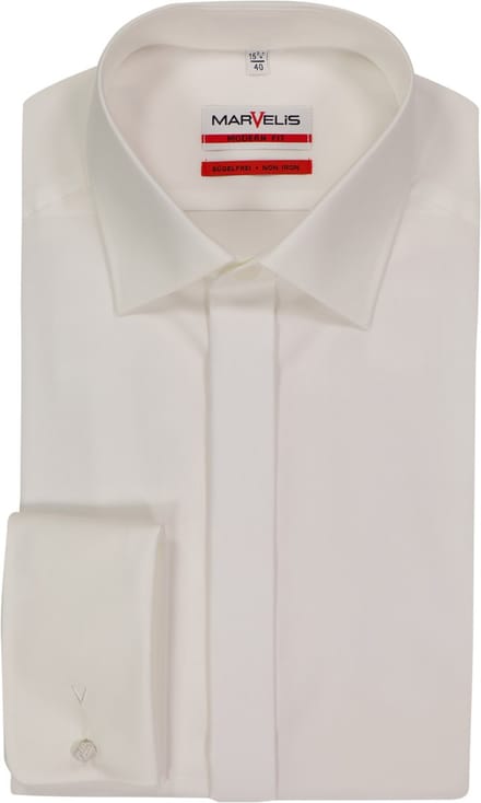 MARVELIS modern fit smoking overhemd - popeline - off-white - Strijkvriendelijk - Boordmaat: 40 (EU maat: M)