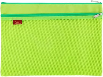 Waterdichte A4 Documententas met Dubbele Rits - Nylon Mesh Folder voor School, Kantoor en Reizen, Groen