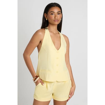 boohoo Dames Gemêleerd Gilet Met Halternek En Knoopsluiting | Citroen | Maat: 38
