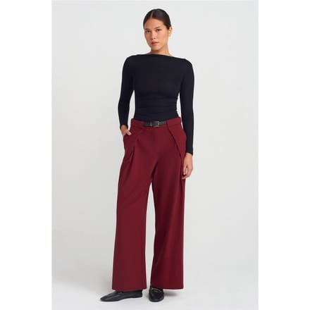 Vrouwen Wijde-Pijpen Crepe Broek Met Riem