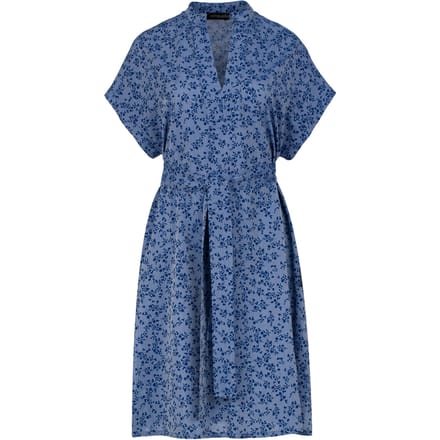Blauwe jurk met bloemenprint en zijsplitten