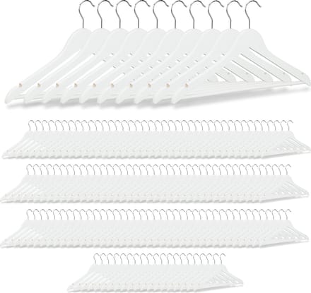 150 kledinghanger hout - broekhanger - klerenhanger - draaibare haak - wit