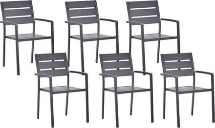 VERNIO - Tuinstoel set van 6 - Zwart - Kunsthout/Aluminium