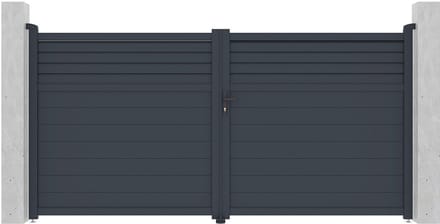 Vente-unique Elektrische aluminium draaipoort met lamellen B355 x H180 cm, antraciet - VIAZO