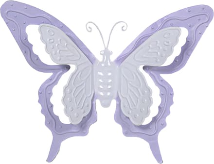Mega Collections tuin/schutting decoratie vlinder - metaal - lila paars - 46 x 34 cm
