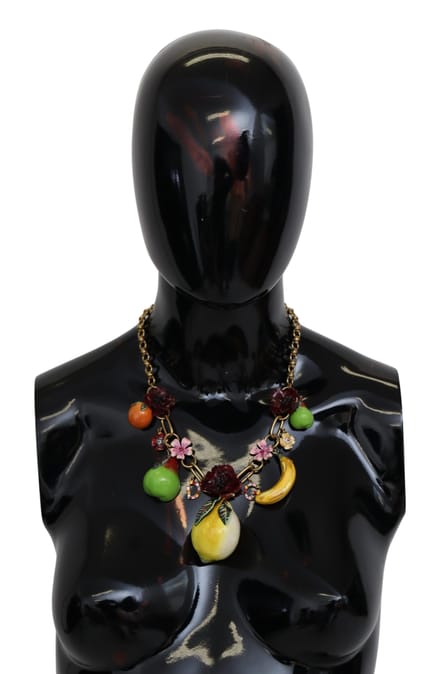 Dolce & Gabbana Fruit Pendant Flower Crystal DG Logo Gold Brass Women's Necklace