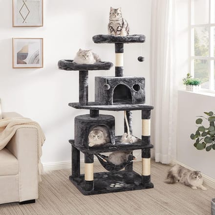 Hoppa! - Kattenboom - Multi-Level met Voerbak - Antraciet - 60 x 50 x 145 cm