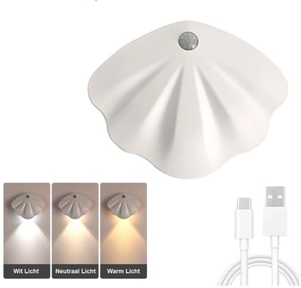 Best Active Nachtlampje - LED Wandlamp met Bewegingssensor - Dimbaar en Oplaadbaar via USB-C - Dag- en Nachtsensor - 3 Lichtkleuren - Wit