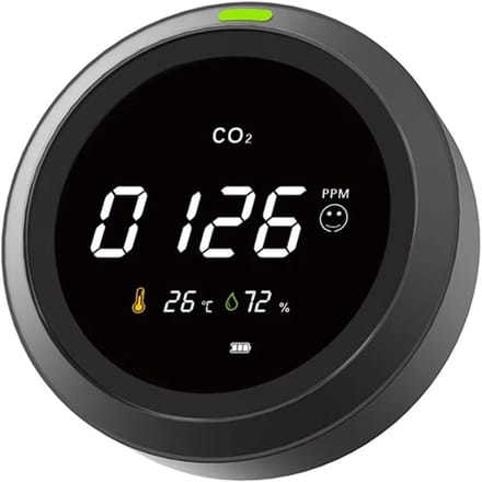 Luchtkwaliteitsmonitor - CO2 Meter - Binnenlucht Meten - USB Opladen - Temperatuur Vochtigheid - Zwart