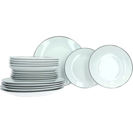 Luzzo ® serviesset 6 persoons 18 delig porselein met zwarte rand