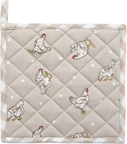 Clayre & Eef Pannenlap 20*20 cm Beige, Wit Katoen Vierkant kip Afgiet Pannenlap Afgiethulp Pannelap