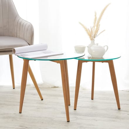Homestyle4u Bijzettafel - Glas rond - set van 2
