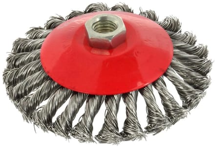 GEKO Bevel staalborstel - gedraaide knoop - M14 draad - 125 mm - roestvrij staal