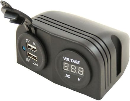 Power Line Voltmeter + 2x USB Lader Opbouw Zwart
