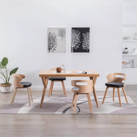 vidaXL - Eetkamerstoelen - 4 - st - gebogen - hout - en - kunstleer - zwart