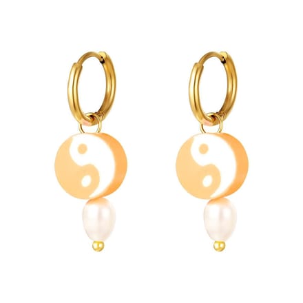 Edelstalen oorbellen - Yin Yang - Oranje