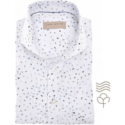 John Miller Overhemd Slim Easy Care Cotton Mini Bird Pattern Wit-Blauw / male