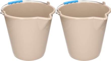 PlasticForte Emmer - 2x stuks - met schenktuit - 12L - mokka - schoonmaakemmer